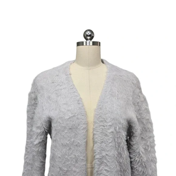 Free‎ People Fuzzy Cardigan Sweater Light Gray Open Pockets Womens Size Small - Picture 10 of 10